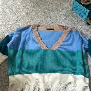 SHEIN Blue and Green V-Neck Sweater Collection